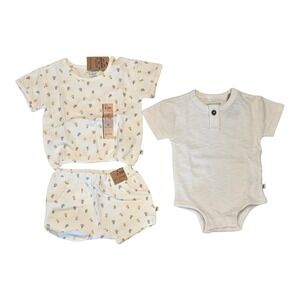 NWT Easy Peasy 3 Piece Set 6-9 Months Ivory Floral Organic Cotton